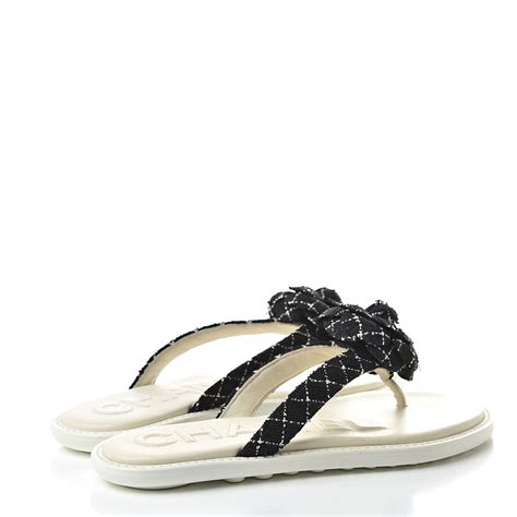 Chanel Camellia Tweed Thong Sandals 